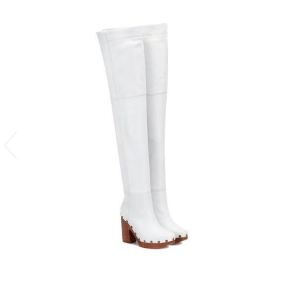 Jacquemus Les Bottes Sabots Hautes Over-the-Knee Boots White Leather Clog Heel U - Picture 4 of 14